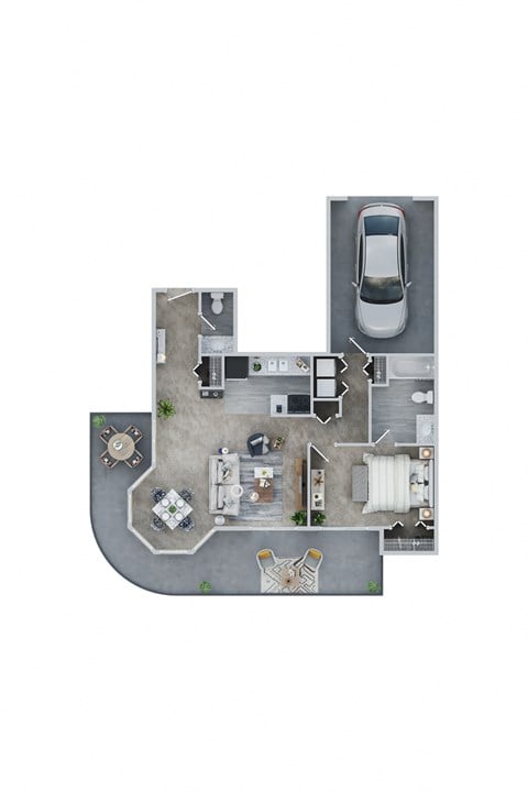 Floor plan for 1 bed, 1.5 baths, 850 sqft